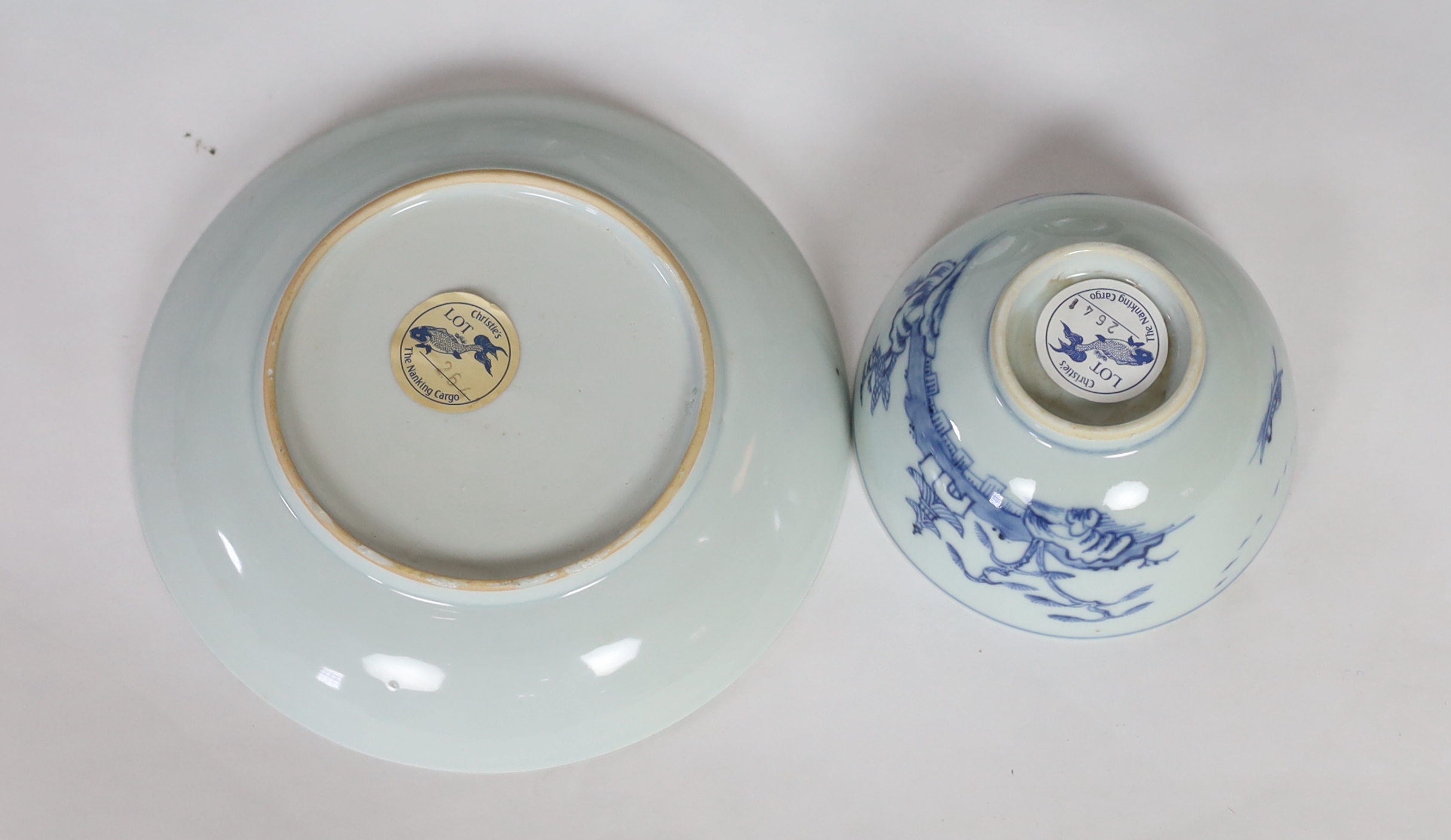 Twelve Chinese blue and white ‘Flying Geese’ bowls and saucer dishes, Nanking Cargo, c.1750